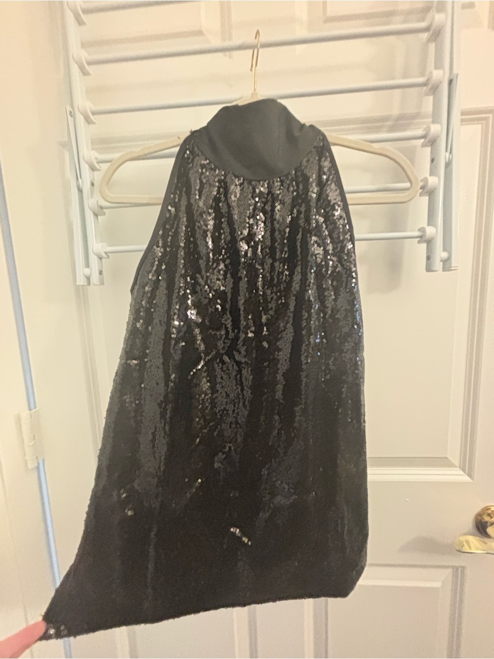 Black Sequin Halter Party Top with tie at neck in back